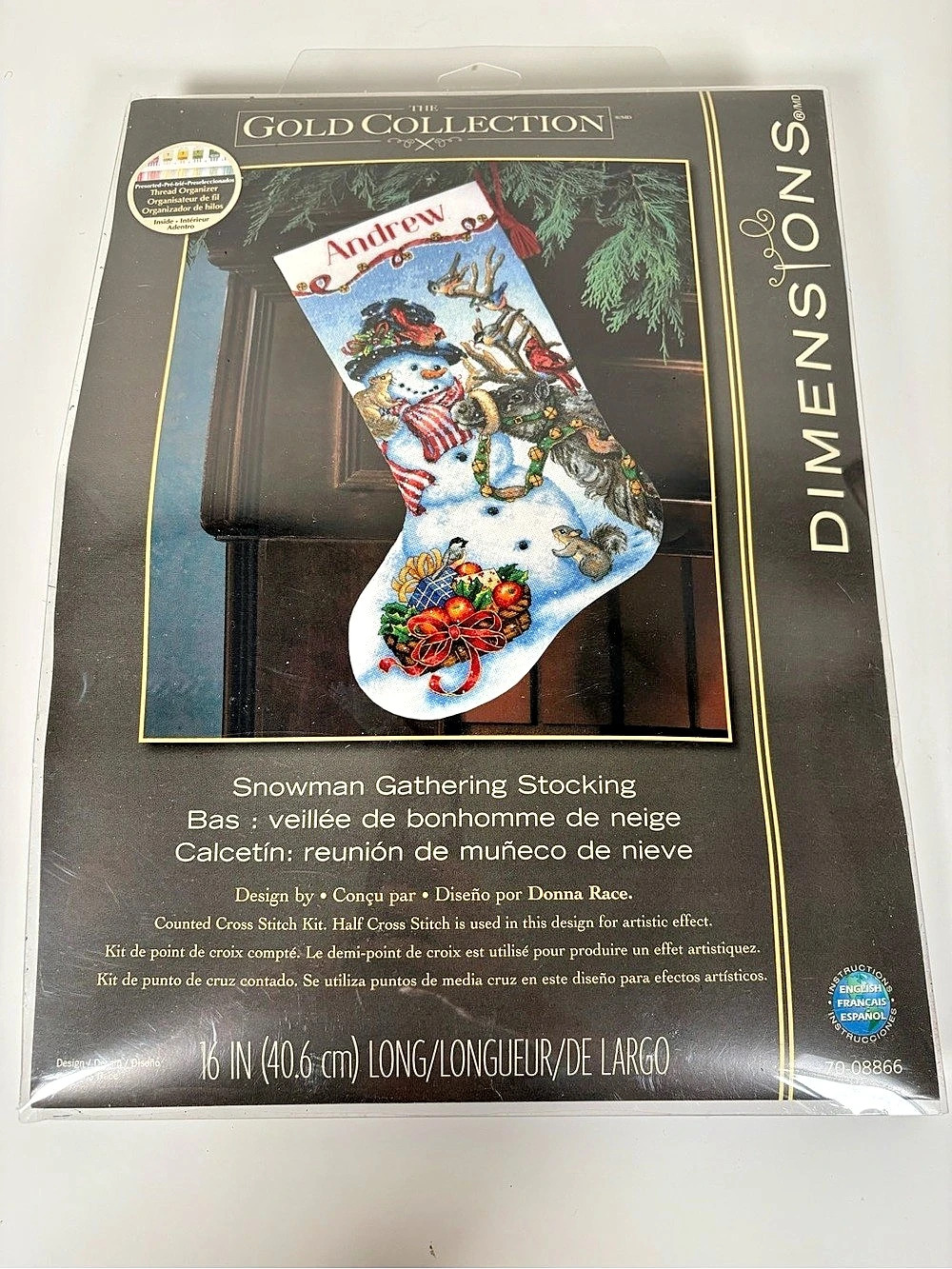 Dimensions Snowman Gathering Stocking Cross Stitch Kit 16 in